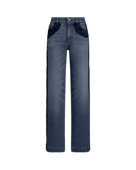 Dolce & Gabbana Blue Macramé-Trim Straight Jeans