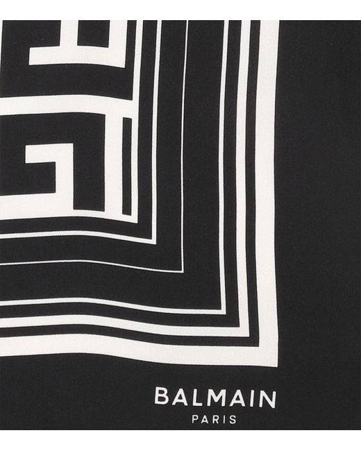 Balmain Black Silk Reversible Monogram Scarf