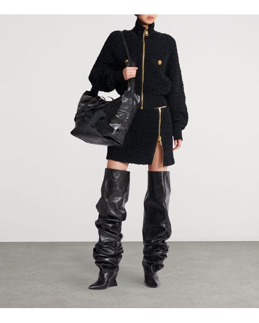 Balmain Blue Tweed Bomber Jacket