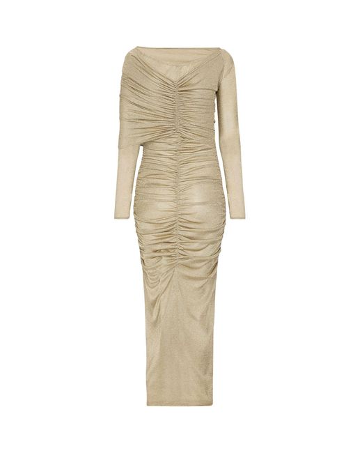 Dolce & Gabbana Natural Ruched Midi Dress
