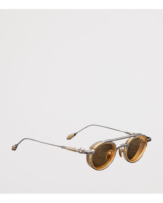 Jacques Marie Mage Brown Metal Livingston Round Sunglasses for men