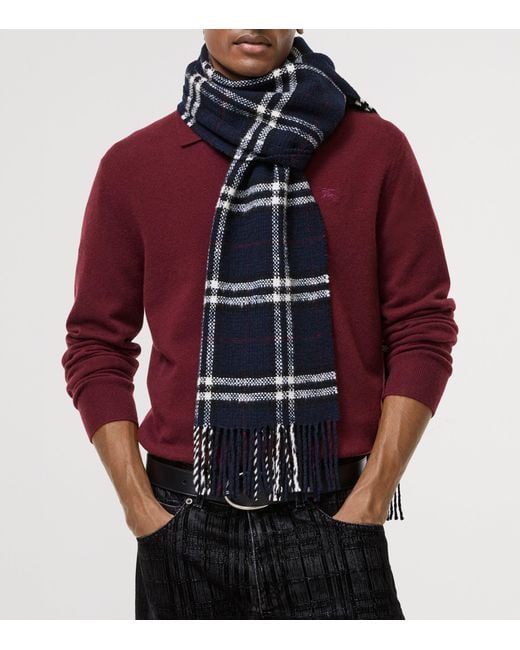 Burberry Blue Wool-Cashmere Check Scarf
