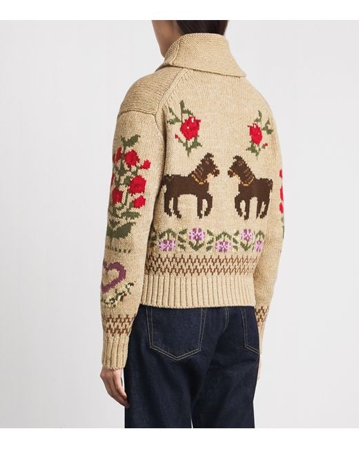 Polo Ralph Lauren White Cotton-Wool Horse Intarsia Zip-Up Cardigan