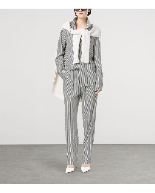 Tom Ford Gray Silk Striped Trousers