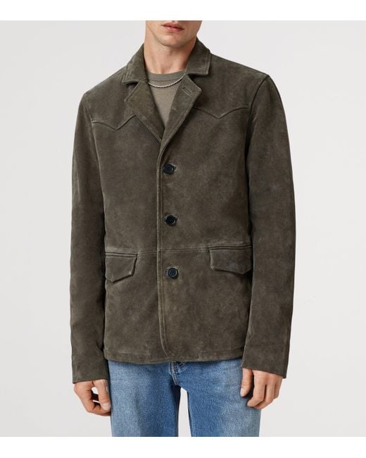 AllSaints Green Suede Hornett Blazer for men