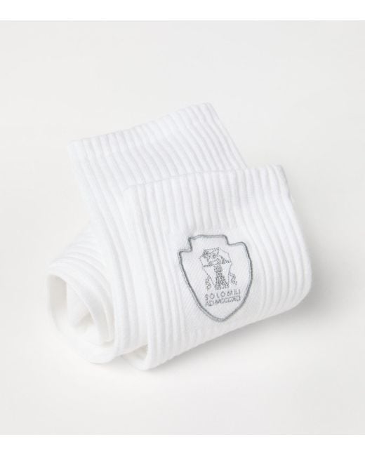 Brunello Cucinelli White Techno Cotton Logo Socks for men