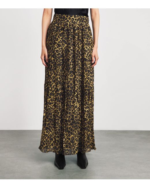 Toccin Natural Chiffon Leopard Pleated Dillon Midi Skirt