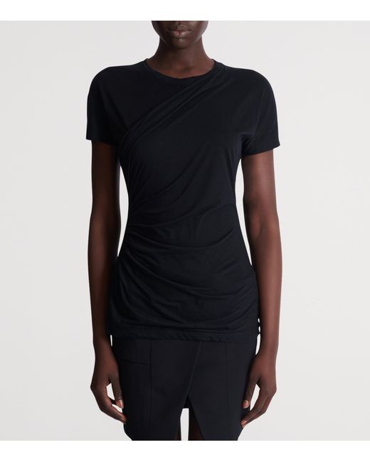 Balmain Black Cotton Draped T-Shirt