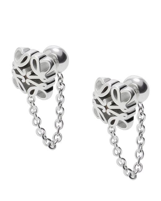 Loewe Metallic Sterling Bombé Anagram Chain Stud Earrings