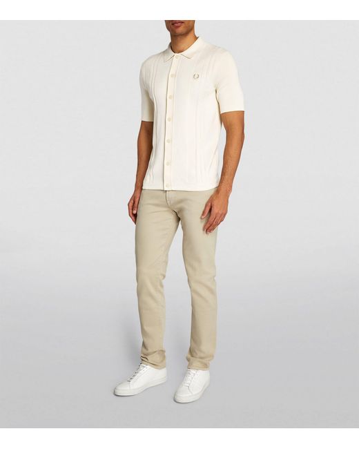 Fred Perry White Knitted Striped Polo Shirt for men