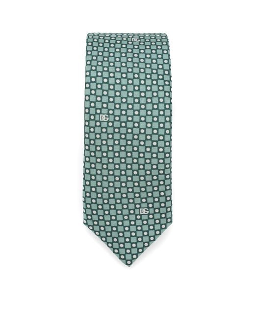 Dolce & Gabbana Green Silk Patterned Logo Tie for men