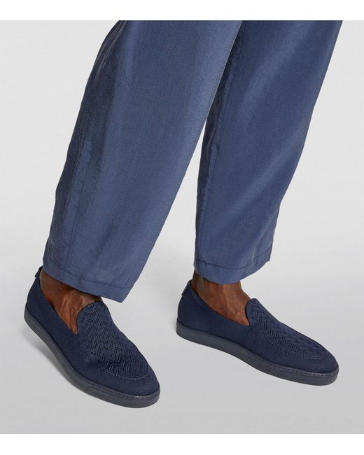 Giorgio Armani Blue Chevron Jacquard Slip-on Sneakers for men