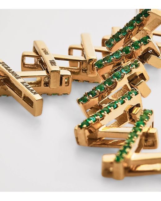 Suzanne Kalan Metallic And Emerald Deco Gradual Wishbone Earrings