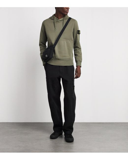 Stone Island Green Organic Cotton Fleece Hoodie for men