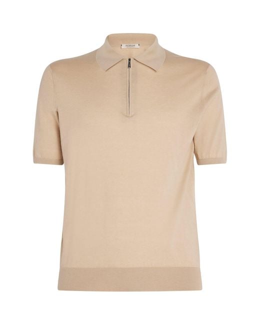FIORONI CASHMERE Natural Cotton-Cashmere Zip Polo Shirt for men
