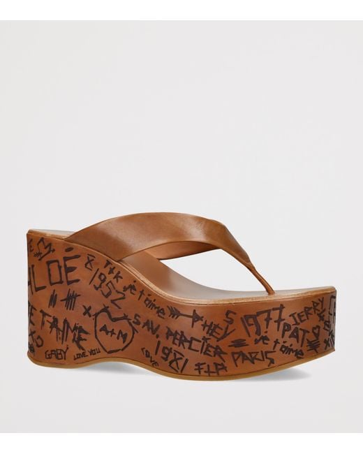 Chloé Brown Leather Maxime Wedge Sandals 80