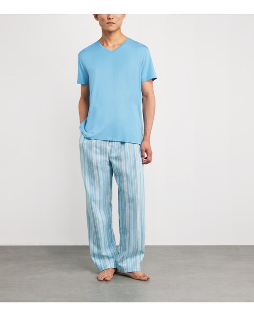 Derek Rose Blue Brushed Cotton Pyjama Trousers for men