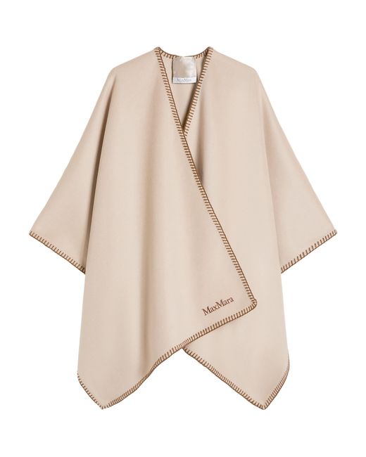 Max Mara Natural Virgin Wool Logo Cape And Belt