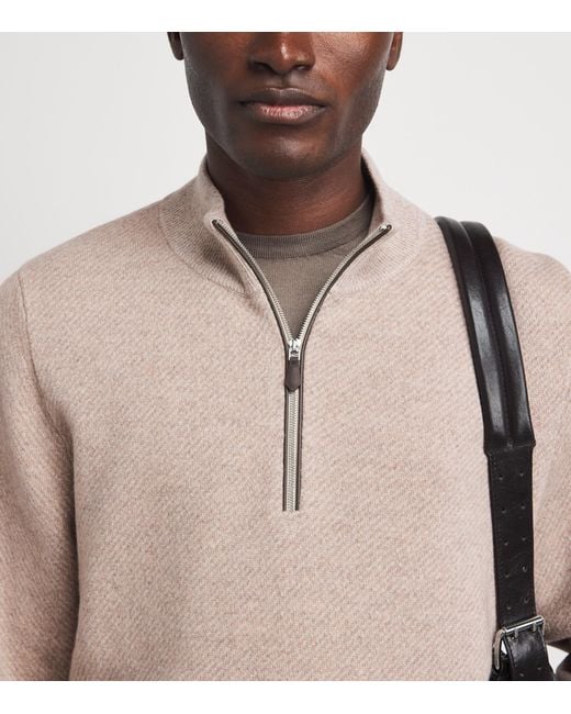 N.Peal Cashmere Natural Cashmere Quarter-Zip Temple Sweater for men