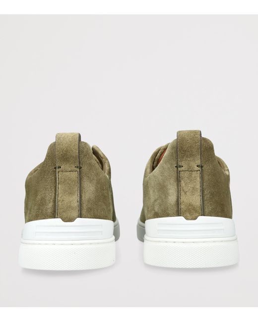 Zegna Green Suede Triple Stitch Sneakers for men