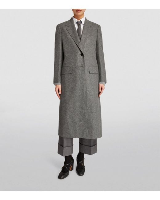 Thom Browne Gray Wide-Lapel Overcoat