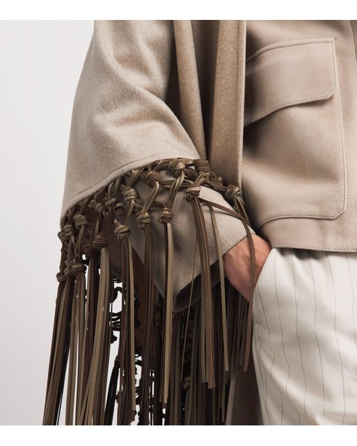 Colombo Natural Cashmere And Leather Fringe-Trim Cape