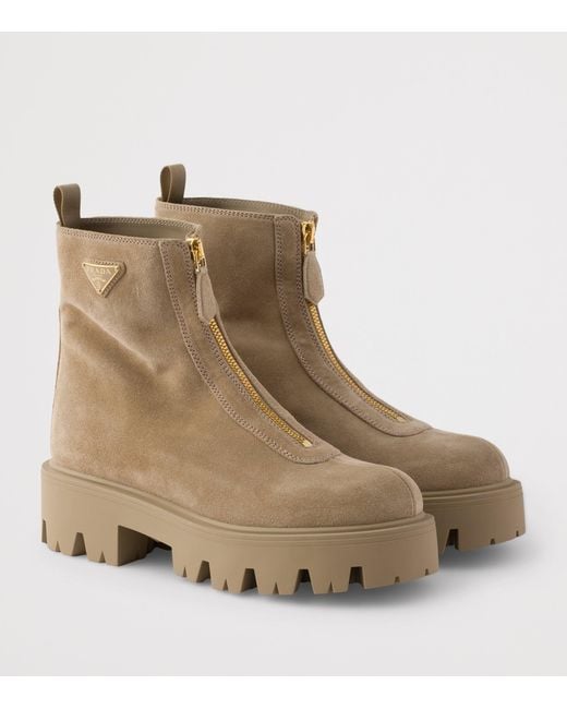 Prada Brown Suede Triangle Ankle Boots 50