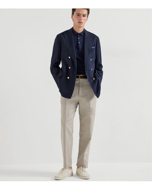 Brunello Cucinelli Blue Cotton Polo Sweater
