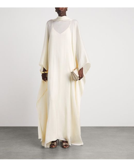 Abadia White Chiffon High-Neck Kaftan