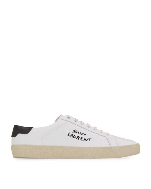 Saint Laurent White Leather Court Classic Low-Top Sneakers