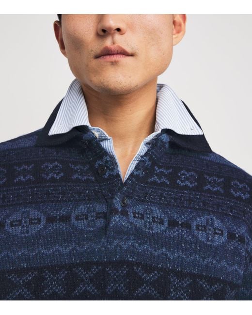 Ralph Lauren Blue Wool-Linen Fair Isle Polo Sweater for men