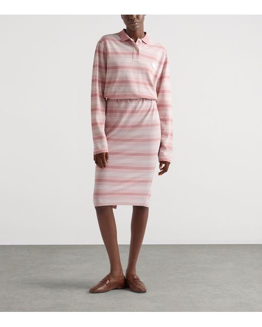 Prada Pink Cotton Piqué Stripe Long-Sleeve Polo Shirt