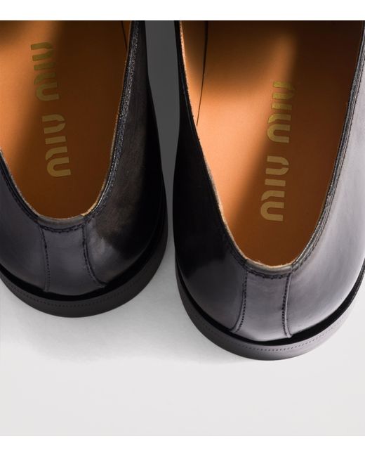 Miu Miu Black Leather Logo Loafers