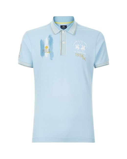 La Martina Blue Argentina Flag Polo Shirt for men