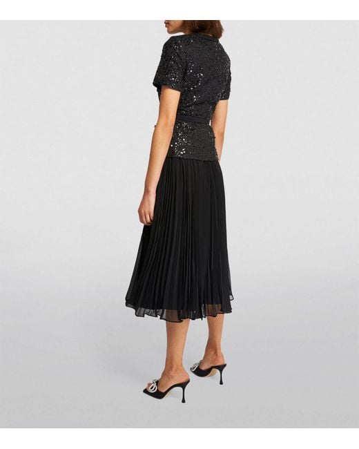 Self-Portrait Black Bouclé Sequinned Midi Dress