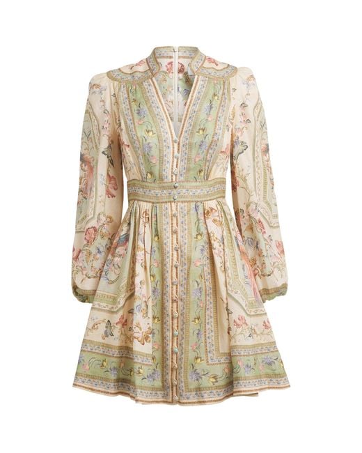 Zimmermann Natural Linen Roselight Plunge Mini Dress