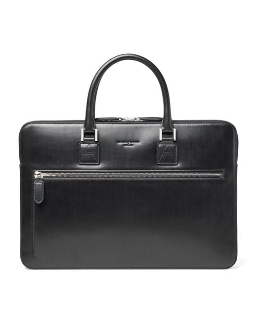 Aspinal Black Leather Connaught Briefcase for men