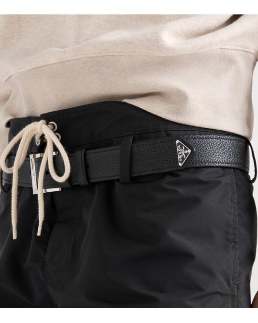 Prada Black Leather Logo Belt for men