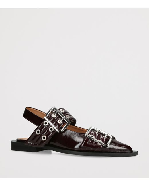 Ganni Black Leather Buckle Ballet Flats