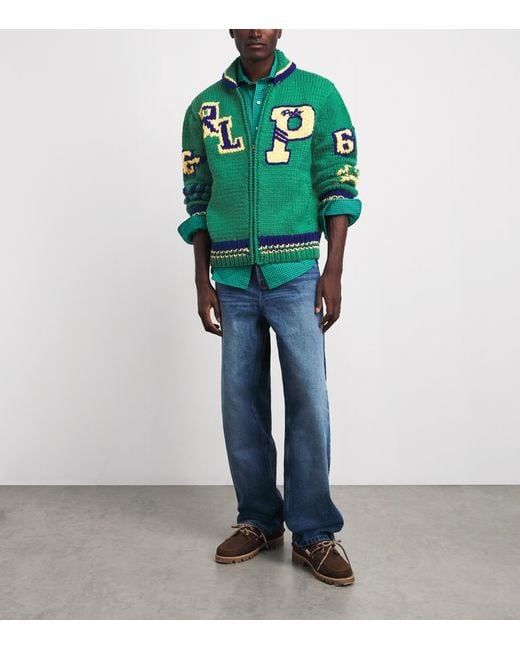 Polo Ralph Lauren Green Wool Varsity Zip-Up Cardigan for men