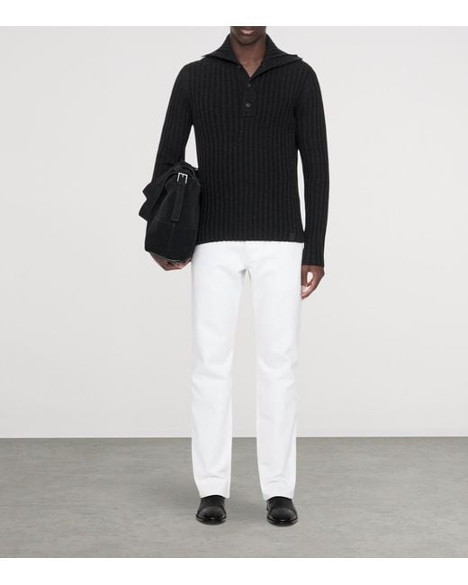 AllSaints Black Merino Wool Funnel Neck Liev Sweater for men