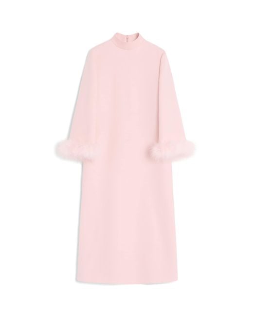 Valentino Pink Crepe Feather-Trim Midi Dress