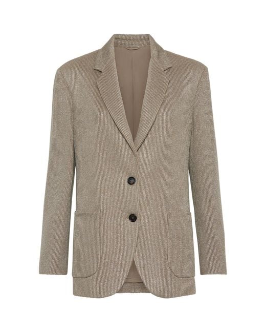 Brunello Cucinelli Brown Cotton-Blend Ribbed Blazer