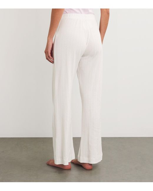 Leset White Cotton Pointelle Lounge Trousers