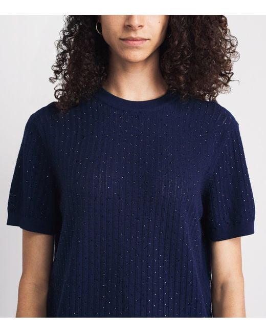 Maje Blue Wool-Blend Embellished Sweater