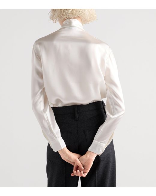 Prada White Satin Tie-Neck Blouse