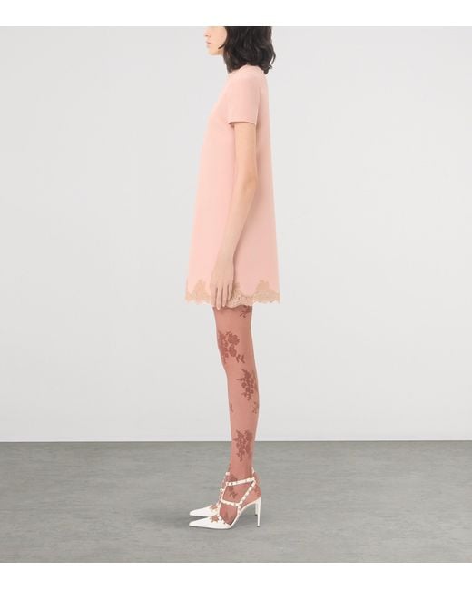 Valentino Pink Wool-Silk Lace-Trim Mini Dress