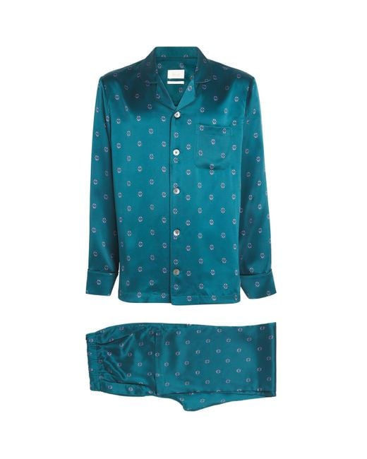 Harrods Blue Silk Jewel Print Pyjama Set for men