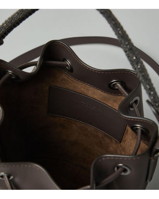 Brunello Cucinelli Black Leather Monili-strap Bucket Bag