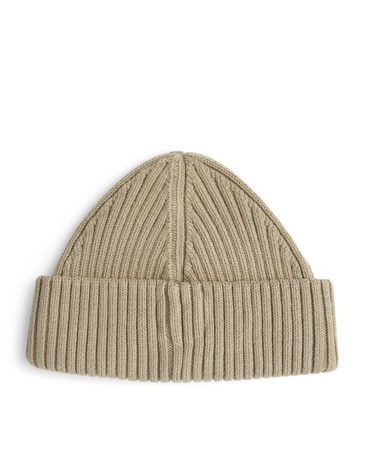 Fred Perry Natural Cotton Ribbed Logo Beanie for men